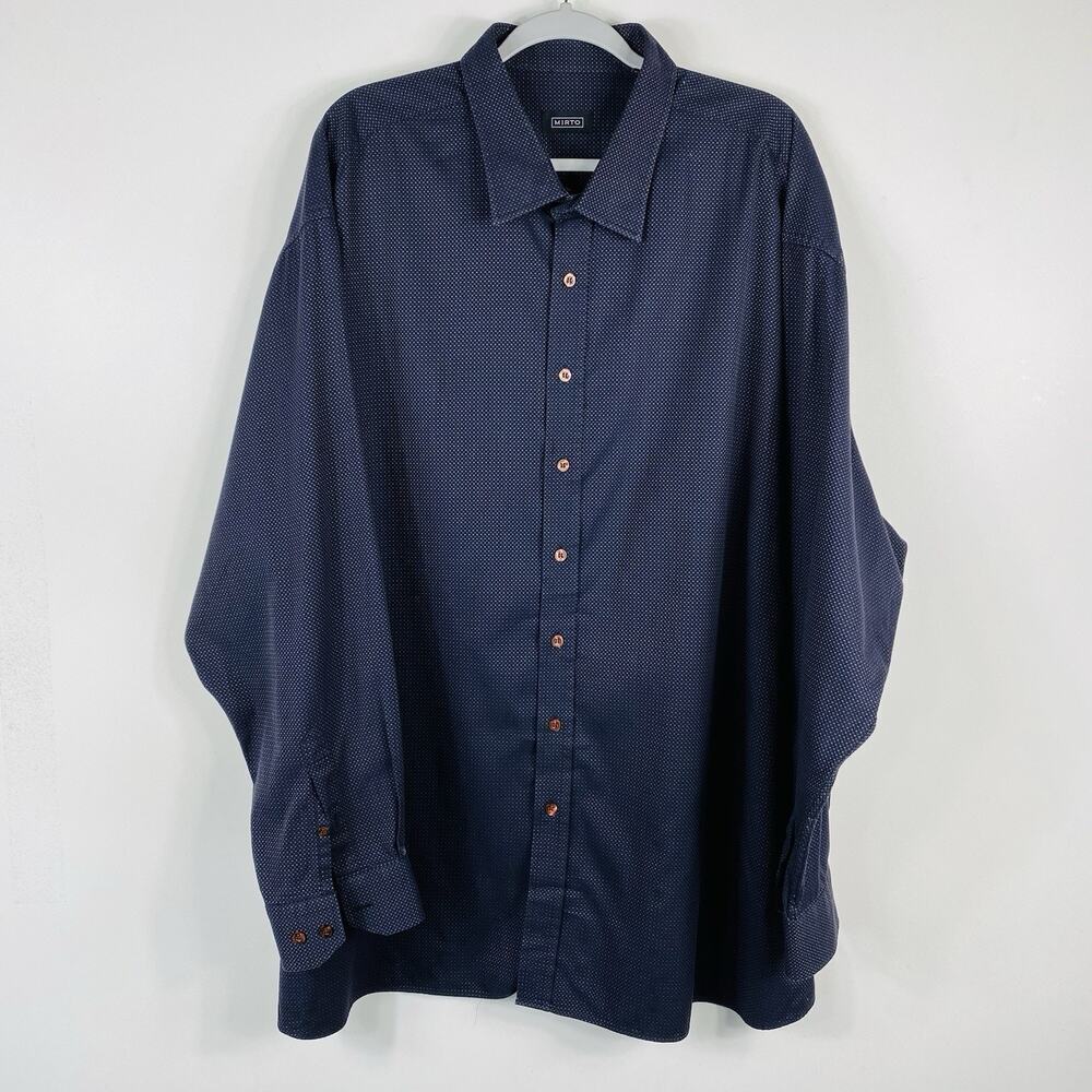 Mirto Size 5XL 9 Printed Long Sleeve Button Shirt Navy Blue 100% Cotton